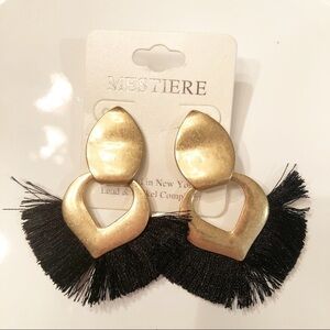 Black Fringe Earrings with Gold Metal - NWT
